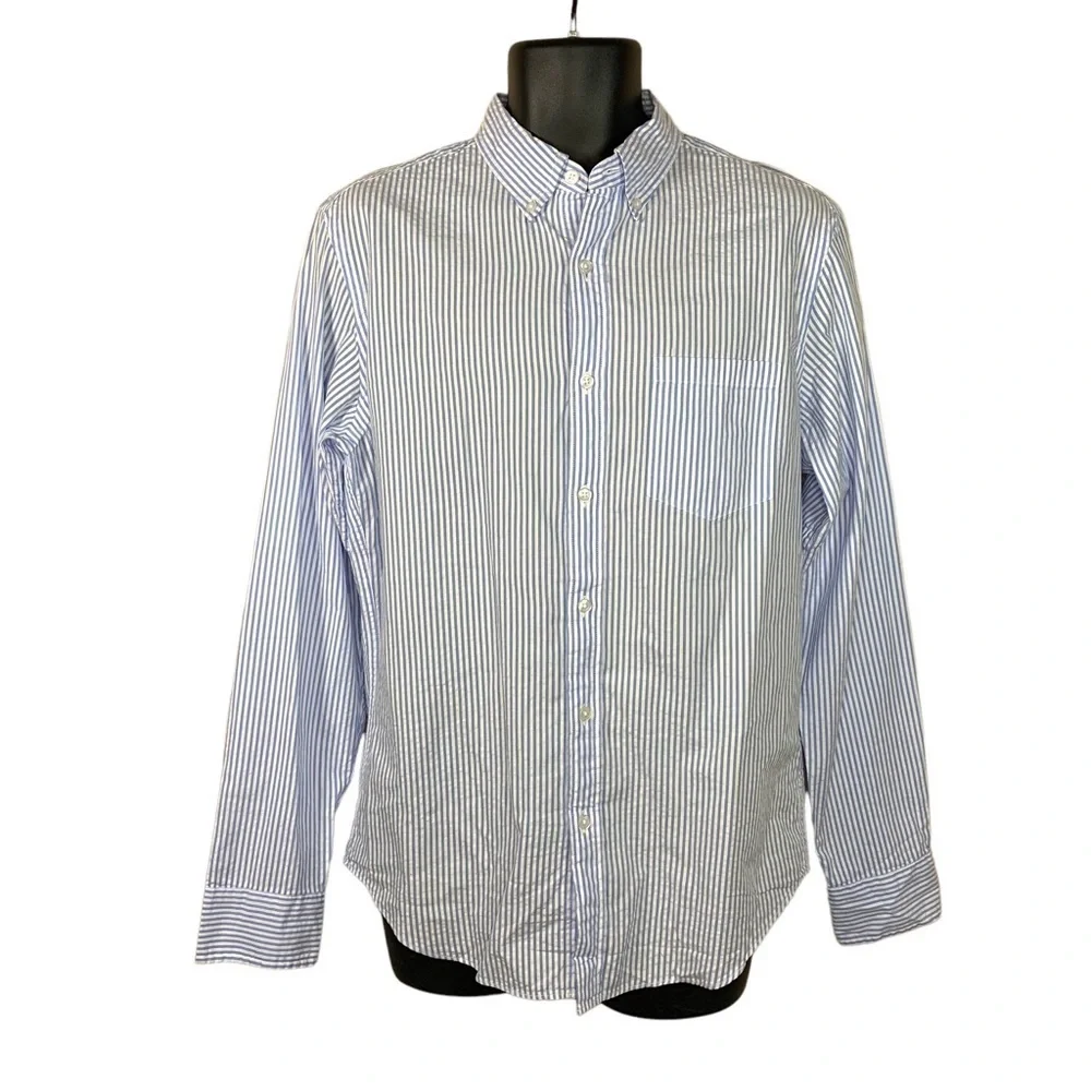 M NEW J Crew Men’s Blue White Striped Long Sleeve Button Down Shirt Medium